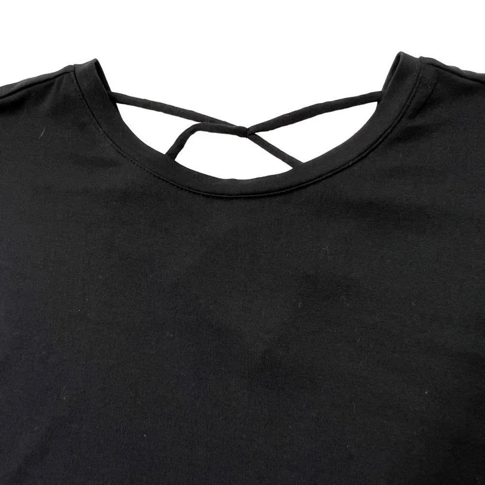 Old Navy Luxe Top Short Sleeve Lattice Back‎ Black Jack Girl’s XS
